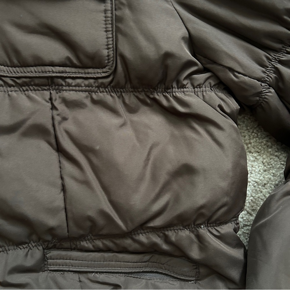 CoffeeShop Chocolate Brown Zip Up Down Feather Puffer Jacket Size Medium - Picture 12 of 15